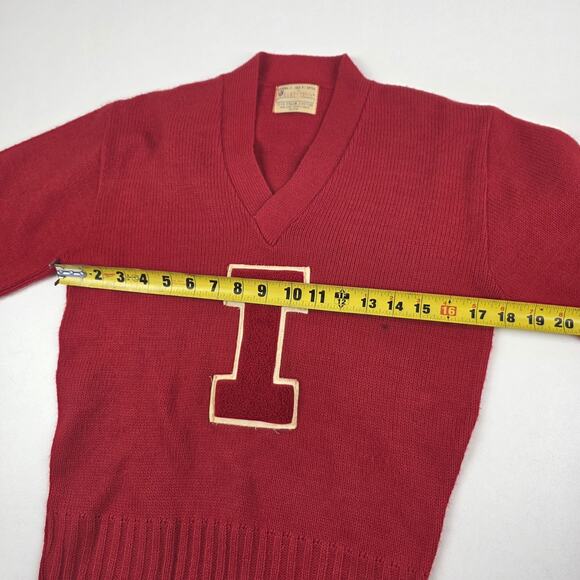 Vintage East-Tenn Award Sweater Small Red V Neck Varsity Letterman Orlon - Picture 5 of 10